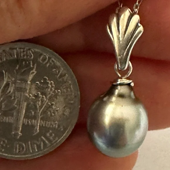 HANDMADE 8.7mm Wide Baroque TAHITIAN Cultured Pearl Necklace - 925 Silver - Picture 3 of 5